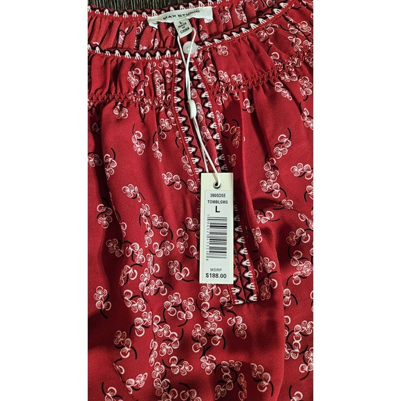 Max Studio Red Floral Print Puff Sleeve Pleated Midi  Dress Women's Large - Picture 9 of 10